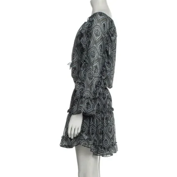 Misa Los Angeles Long Sleeve Arabesque Pattern Tiered Mini Dress - Picture 2 of 8